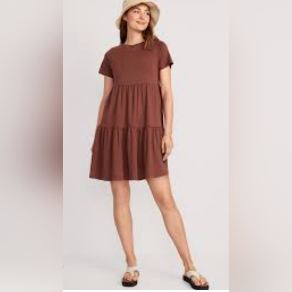 🎉🎉🎉HOST PICK🎉🎉🎉 Old Navy Brown Ruffled Tiered Mini Swing Sundress